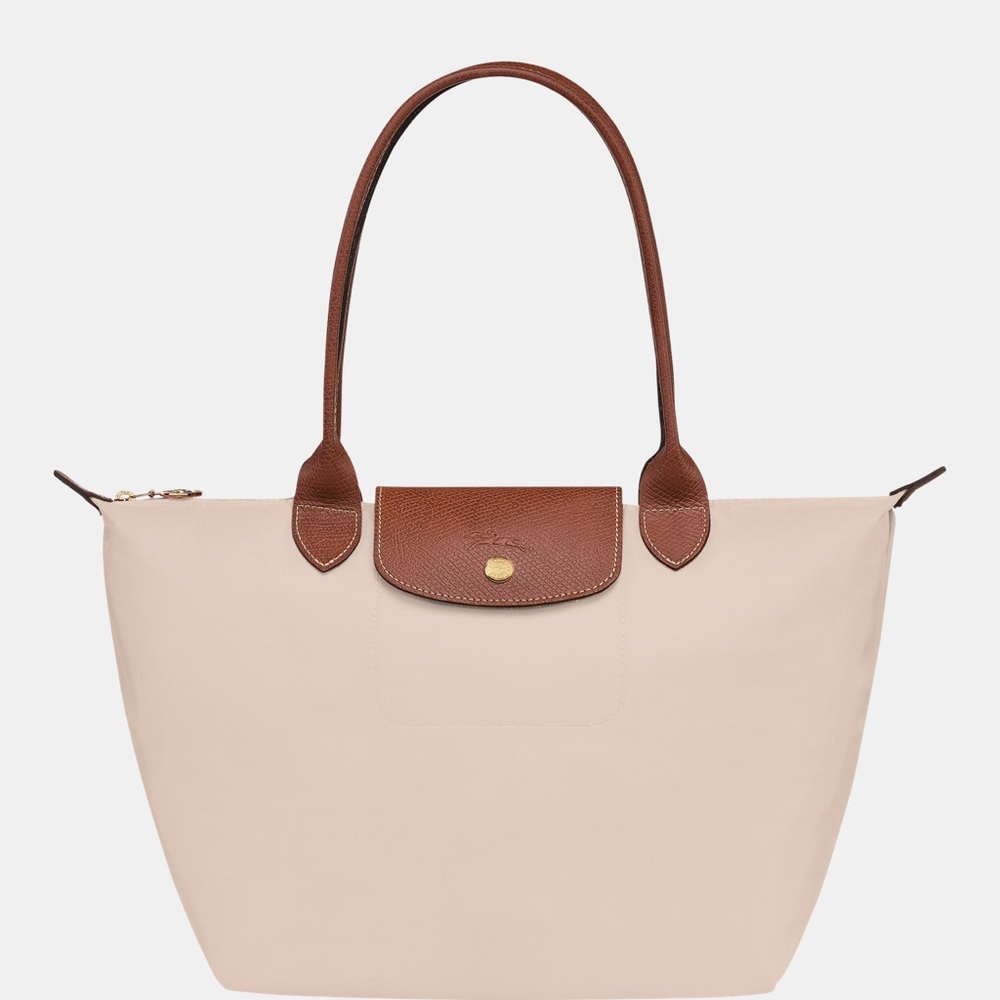 Longchamp Beige Nylon Tote with Brown Leather Trim